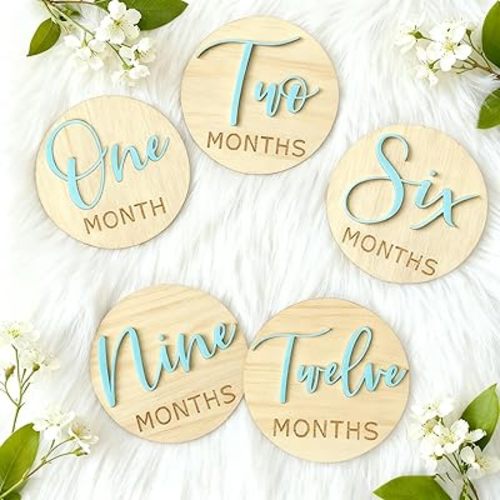 Baby Monthly Milestone，Wooden 3D Milestone Signs for Photo Props, Double Sided Baby Announcement Sign for Newborn, 6 Packs 1-12 Months