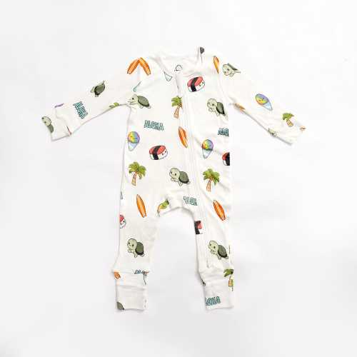 Aloha Hawaii Turtle Spam Musubi Zippered Romper, Buttery Soft Bamboo Baby Toddler Pajamas