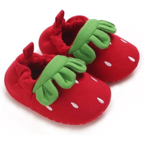 Newborn Infant Baby Girls Cute Slipper Soft Non Skid Sole Slip On House Indoor Strawberry Sock Shoes