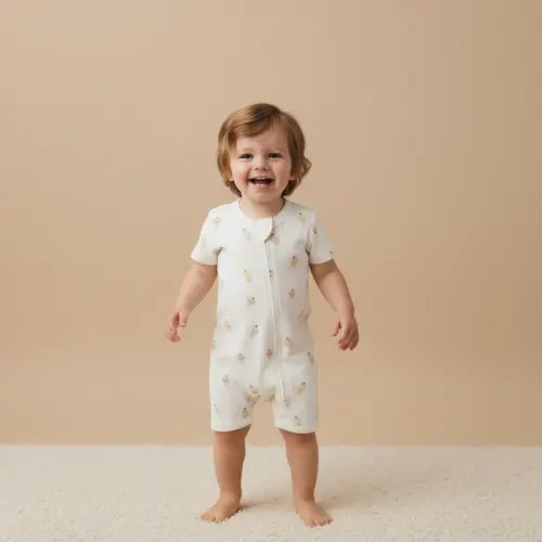Organic Short Zip Romper - Ice Cream