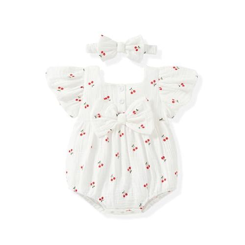 Vibebox Baby Girls Clothes Summer One-sies Romper Outfit Preemie-18 Months | Preemie Newborn Girl Clothes Bubble Romper, Coming Home Outfit for Infant Girl, Bows One-Piece Jumpsuits with Headband