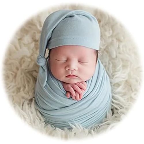 Zeroest Newborn Photography Wraps with Hat Baby Photo Outfit Girl Stretch Blanket Infant Boy Props for Baby Photo Shoot