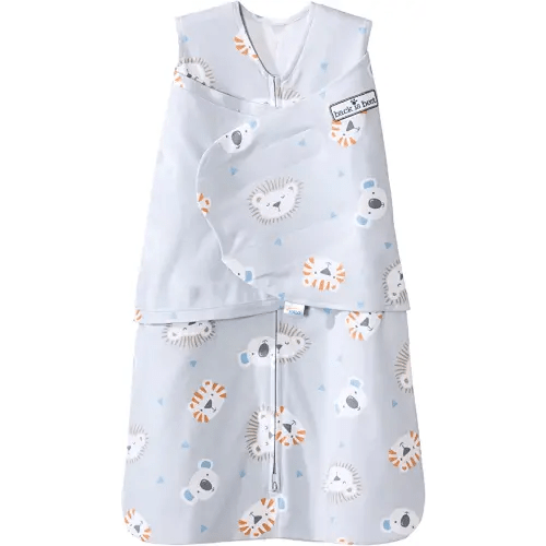 HALO 100% Cotton Sleepsack Swaddle, 3-Way Adjustable Wearable Blanket, TOG 1.5, Multicolor Lions, Tigers, and Bears, Small, 3-6 Months
