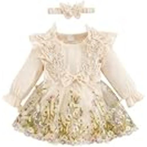 IBAKOM Baby Girl Romper Dress with Headband Butterfly Flower Clothes | Newborn Infant Baby Girl Dresses Long Sleeve Fall Winter Photoshoot First Birthday Cake Smash Dress + Headband 2 Piece Set