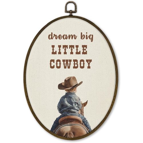 cvjutf Western Cowboy Nursery Wall Art Decor Framed, Baby Boy Nursery Neutral Oval Wall Decor, Cowboy Baby Stuff, Western Southwestern Canvas Prints Art for Toddler Kids Boys Room Bedroom, 8.7x11.3in