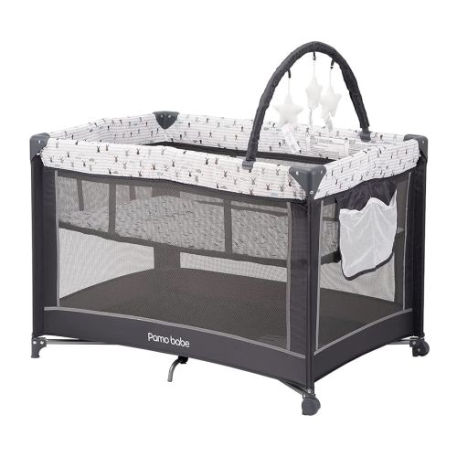 Pamo Babe Portable Baby Playpen, Lightweight Travel Playard with Mattress and Wheels (Rabbit)
