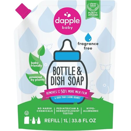 Dapple Refill Pack Baby Bottle and Dish Liquid, Fragrance Free, 33.8 Fluid Ounce