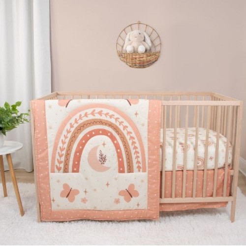 The Peanutshell Boho Rainbow Crib Bedding Set and Stuffie Plush Toy - 4 Piece Set