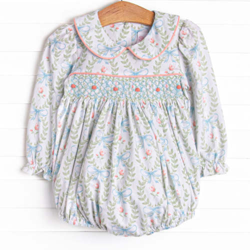Bows and Bouquets Smocked Bubble, Green – Stitchy Fish