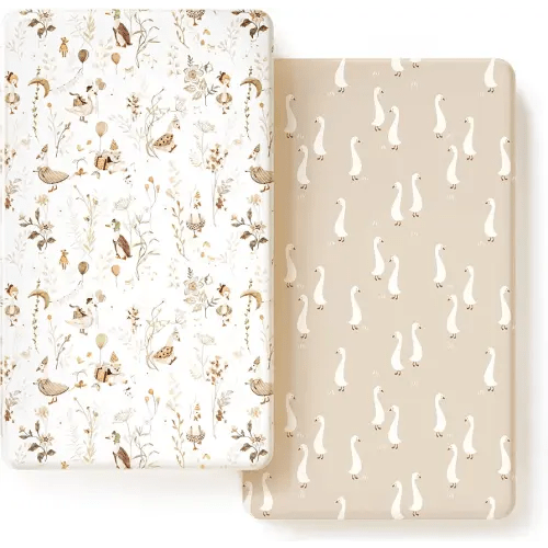 GRSSDER Ultra Soft Jersey Knit Crib Sheets 2 Pack, Stretchy Crib Mattress Sheet with Deep Pocket, Universal Fit Most Crib Pads Safe and Snug, Breathable Fitted Sheets for Baby, Duck