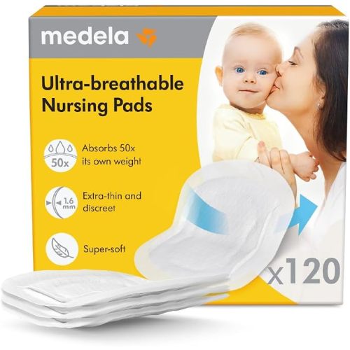 Medela Ultra-Breathable Nursing Pads, Highly Absorbent, Super Soft, Discreet Design for Comfortable Wear, Pack of 120