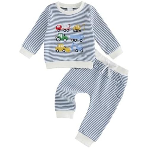 Toddler Baby Boy Fall Clothes Waffle Truck Embroidery Long Sleeve Sweatshirt and Joggers Pants Sets Winter Outfits
