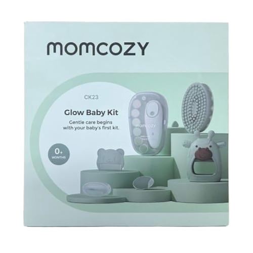 Momcozy Glow Baby Kit, Baby Shower & Registry Essential Kit for Grooming & Cleansing Care, Includes Electric Nail File, Teether, Bath Brush, Cradle Cap Brush,Comb, Finger Toothbrush,Newborn Must-Have
