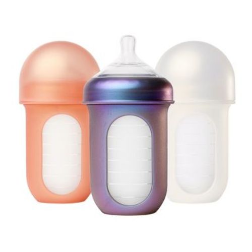 Boon Nursh Silicone Baby Bottles with Collapsible Silicone Pouch - 8 fl oz/3pk - Metallic