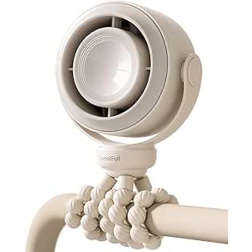 SWEETFULL Ventilateur portable pour poussette, anti-pincement, mini ventilateur silencieux à 5 vitesses, batterie rechargeable USB-C, écran LED pour siège de voiture, berceau et voyage – Crème