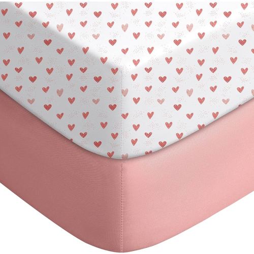 Yoofoss Baby Crib Sheets for Boys Girls, Fitted Crib Sheet 2 Pack for Standard Crib and Toddler Mattress, Super Soft Microfiber Baby Sheet 28x52x8in Pink+Love