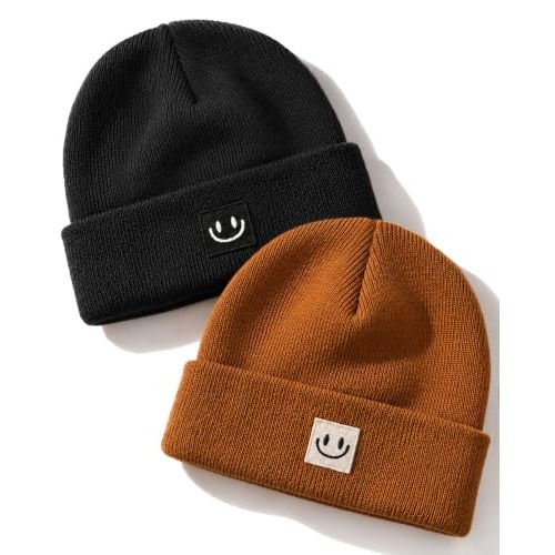 FURTALK Baby Beanie Toddler Winter Hat Boys Girls Kids Warm Knitted Cap | 100% Ultra-Soft Acrylic, 2 Pack Stretchy Fit Covers Ears, Thick for Cold Nights, Ideal for School & Daycare