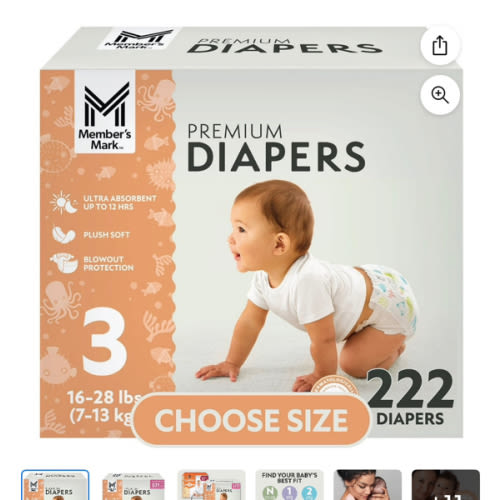 Member's Mark Premium Baby Diapers, Sizes Newborn - 8 - Samsclub.com