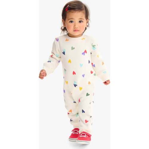 Baby Cozy Fleece Sweatshirt Romper In Rainbow Confetti Hearts, Oat Multi Confetti Hearts - Primary | Maisonette