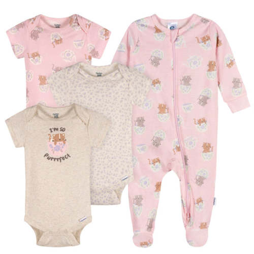 4-Pack Baby Girls Teacup Kittens Onesies® Bodysuits and Sleep 'N Play