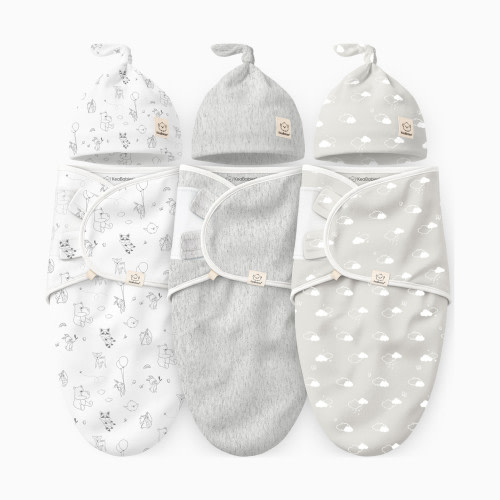 KeaBabies 3-Pack Soothe Swaddle Wraps with Knot Hats - Aspire