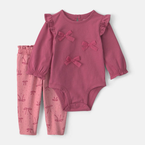 Baby Girl 2-Piece Bow Long-Sleeve Bodysuit & Pant Set - Pink | Carter’s Oshkosh Canada