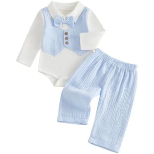 YINGISFITM Newborn Baby Boy Clothes Suit Fake Two Piece Romper + Pant Sets