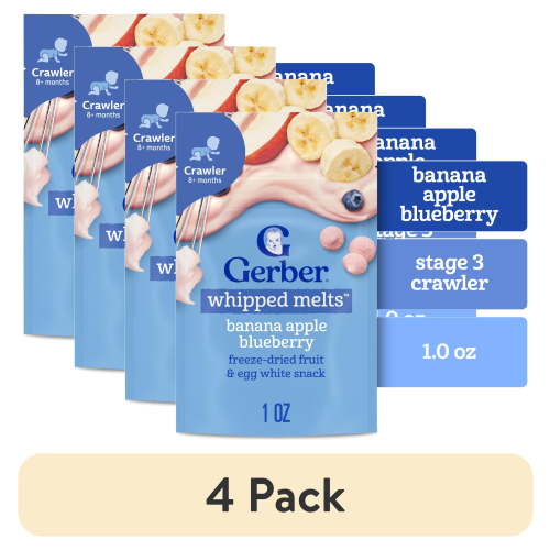 (4 pack) Gerber Stage 3 Baby Food, Banana Blueberry Whipped Melts, 0.85 oz Bag