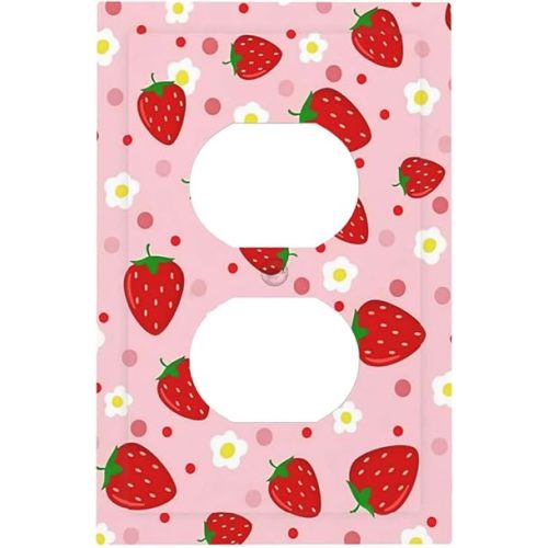 Pink Strawberry Floral Light Switch Cover Outlet Covers Fruit Daisy Flower Decorative Wall Plate Switchplate Receptacle Faceplate for Bathroom Bedroom