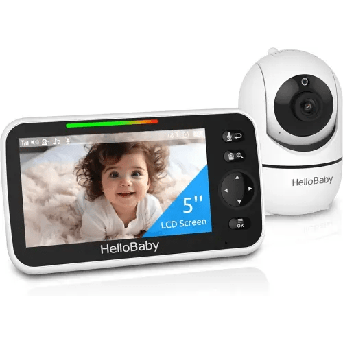 HelloBaby No WiFi Baby Monitor 5" Screen 30-Hour Battery Pan-Tilt-Zoom Video Upgrade with Camera and Audio, Night Vision, VOX, 2-Way Talk, 8 Lullabies and 1000ft Range, HB6550