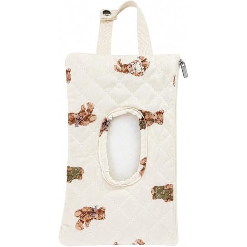 Quilted Baby Wipe Holder Floral Diaper Pouch Portable Quilted Wipes Bag for Car, Stroller (Cartoon Bear)