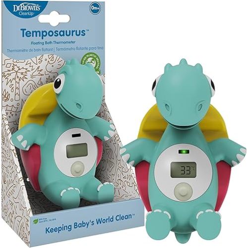 Dr. Brown's CleanUp Temposaurus - Termómetro flotante para medir con precisión la temperatura del agua del baño del bebé, sin BPA