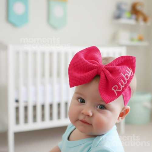 Custom Name Embroidered Baby Bow: Personalized Headband Infants, Baby Girl Shower Gift, Hair Accessory