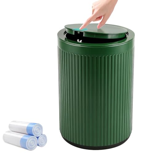 JiatuA Small Bathroom Trash Can with Lid, 2.1 Gallon Garbage Can with Pop-Up Lid Trash Bin Round Wastebasket for Kitchen Bedroom Office Living Room Toilet College Dorm, Green