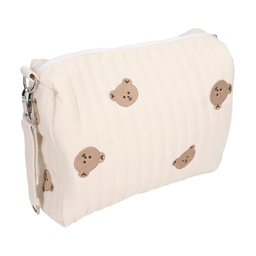 Outdoor Diaper Bag, Convenient Cotton Cloth Large Capacity Diaper Storage Bag Multifunctional Reusable Portable for Travel for Mother(Bear Embroidery)