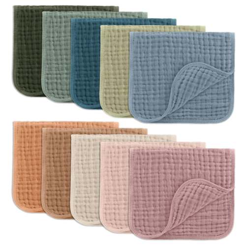 Comfy Cubs Muslin Burp Cloths Large 100% Cotton - Multicolor, Pack of 10