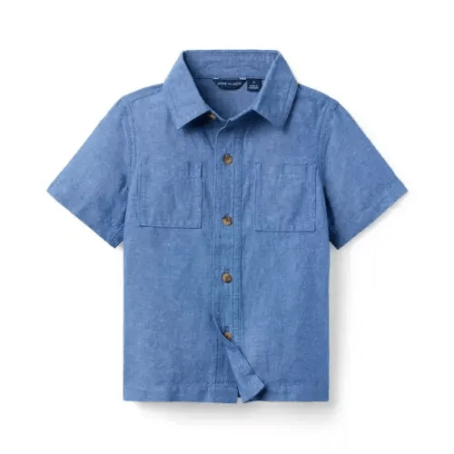 Boy Blue Cove Heather The Linen-Cotton Double Pocket Shirt by Janie and Jack