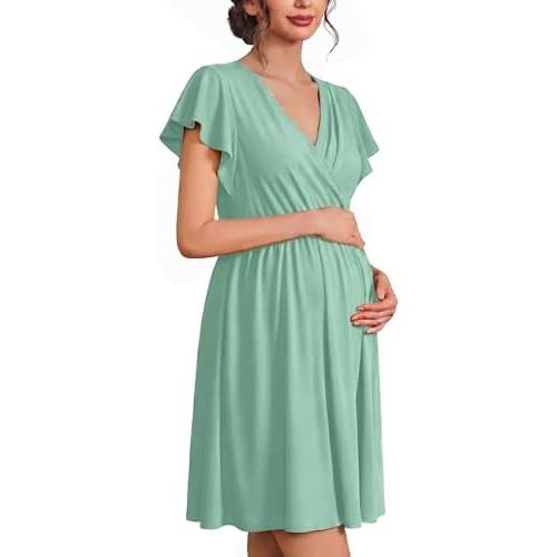 Ekouaer Cotton Labor and Delivery Gown for Hospital 3 in 1 Nursing Nightgown for Breastfeeding Short Sleeve Maternity Dress