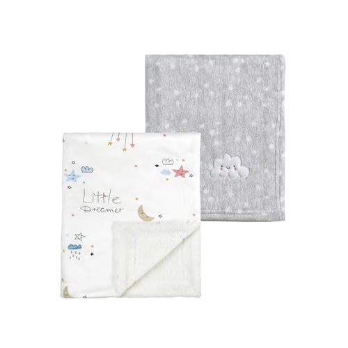 CREVENT 2Pcs 30''X40'' Cute Cozy Fluffy Warm Baby Blankets for Infants Toddlers' Bedding Crib Cot Stroller - Grey Cloud + Dream