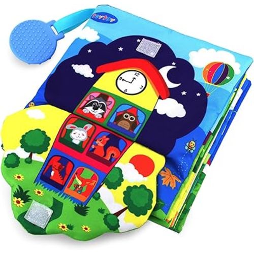 Infant Soft Book, Baby Books 6 to 12 Months, Cute Montessori Educational Newborn Baby Toys 0-3 Months, Nontoxic Fabric Touch & Feel Crinkle Cloth Books for Babies, Infants, Toddlers Visual Stimulating