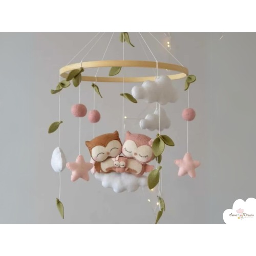 Personalized Owl Family Baby Mobile: Handmade Felt Woodland Nursery Decor