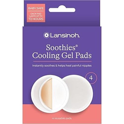 Lansinoh Soothies Cooling Gel Pads for Nursing, Baby & Postpartum Essentials, Reusable Breastfeeding Gel Pads for Sore Nipples, Cooling Relief Pads, 4 Count