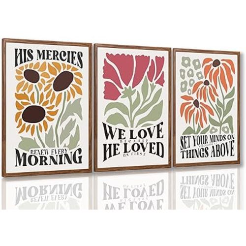 Dytila Framed Christian Bible Scripture Wall Art Set of 3, Flower Marke Pictures Wall Decor Inspirational Paintings Religious Verses Canvas Prints, Artwork for Christian Women & Teen Girls 12x16 in