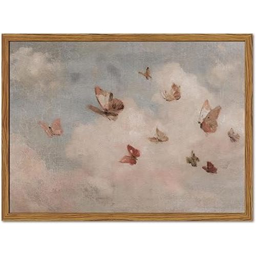 Vintage Butterflies Wall Art Whimsical Flying Butterflies Sky Wall Decor Rustic Nature Countryside Nursery Butterfly Painting 3D Textured Framed Wood 12x16 inch for Bedroom Living Room