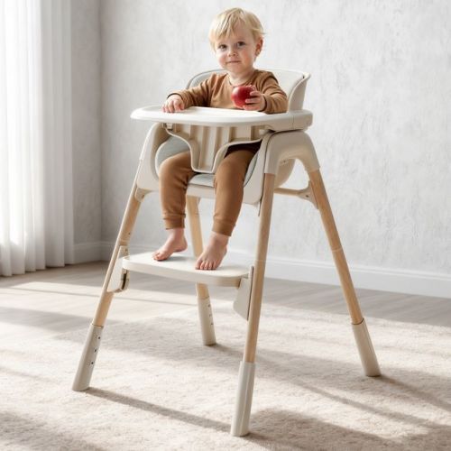 AmourLil 4-in-1 Convertible High Chair for Babies & Toddlers, Adjustable Height with Dishwasher-Safe Tray, Easy-Clean Design, Beige