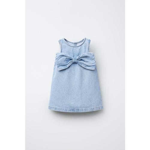 DENIM BOW DRESS - Mid-blue | ZARA United States