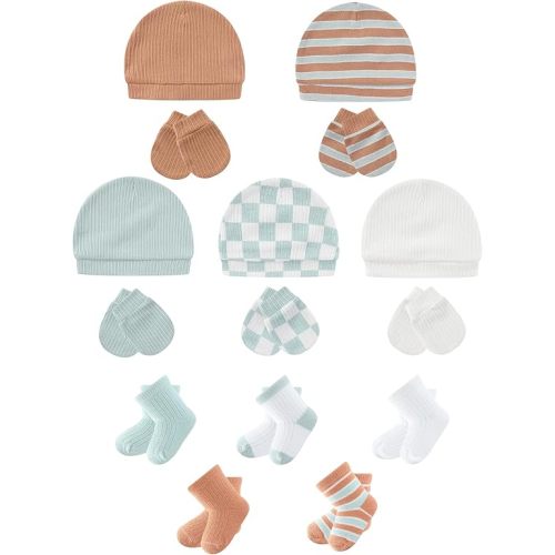 ZAVBABY Baby Girl Hats Mittens and Socks Set Cotton Newborn Hat Glove 0-6 Month