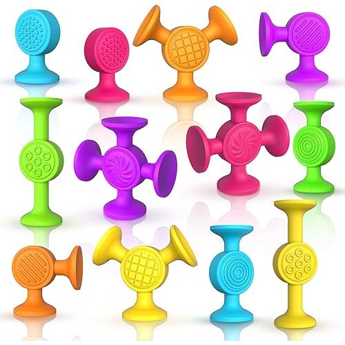 Toddlers Suction Cup Bath Toys: 12 Pcs Sensory Suction Bath Toys for Toddler, Kids Suction Fidget Toys Suction Cup Toys for Windows Travel