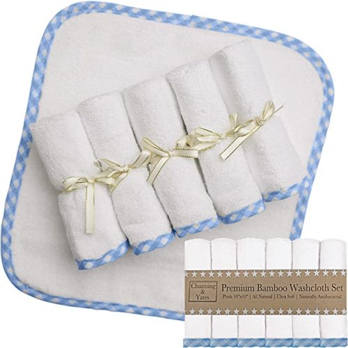 Channing & Yates - Premium Baby Washcloths - (6-Pack) Organic Baby Wash Cloths - Thick, Soft, Plush - Great for Eczema - Face Washcloths (Blue on White)