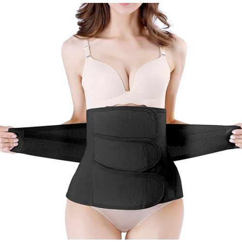 Postpartum Recovery Belt Back Support Belly Wrap Belly Band Shapewear (Black,L)